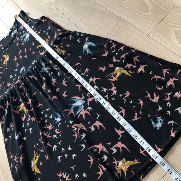 Vintage Desserts & Skirts Bird Print Chiffon Dress in Black Size S - Picture 9 of 10